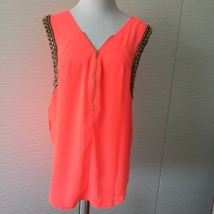 Bebe Bright Orange Top with Gold Sleeve Detail